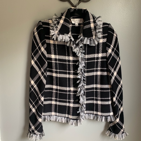 St. John Jackets & Blazers - St. John Plaid Blazer with Tulle Fringe Evening